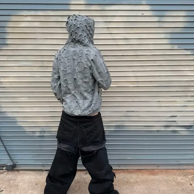 발렌시아가 디스트레스 페이크 박서 데님 배기 진