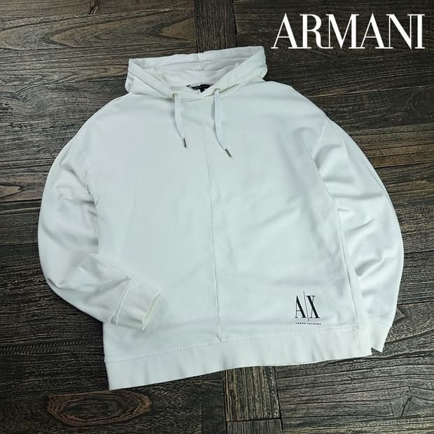 [아르마니] 로고 프린팅 오버핏 후드티 화이트 P01602