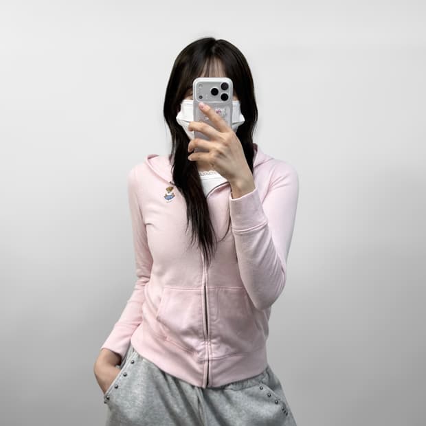 폴로 랄프로렌 베어 자수 후드집업 핑크