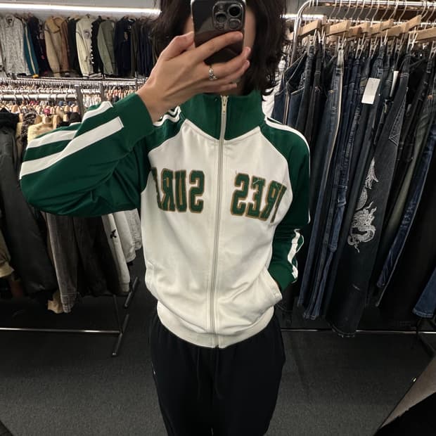 M)Mer Vester 빈티지 패치 로고 그린 트랙탑 져지