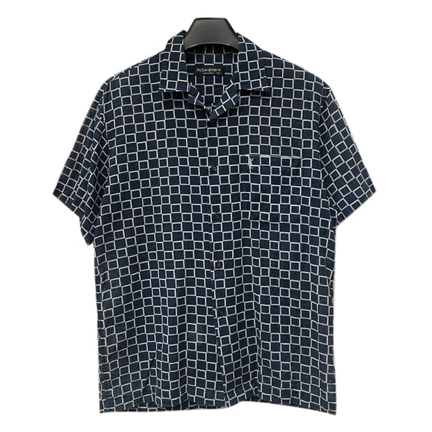 YSL 입생로랑 린넨 체크 반팔 셔츠 100