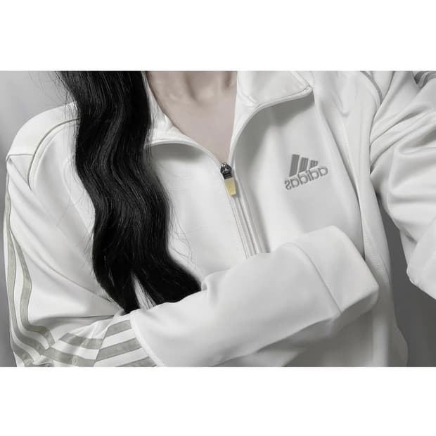 아디다스 화이트 실버 져지 집업 트랙탑