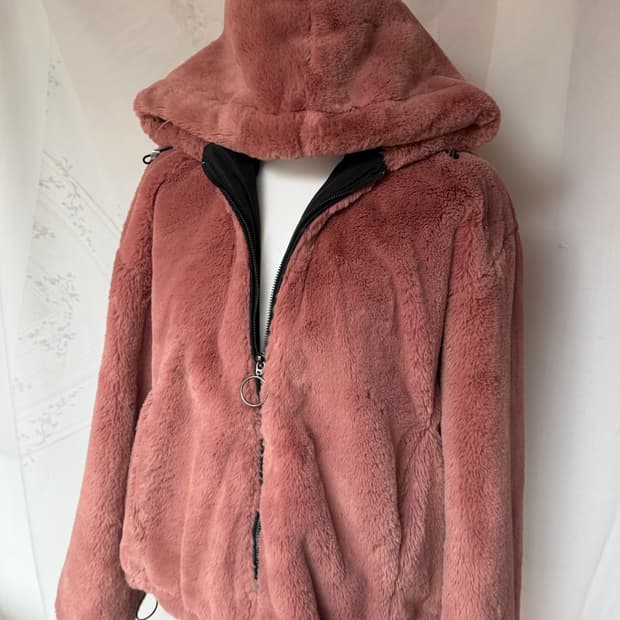 핑크 갸루 털 후드집업