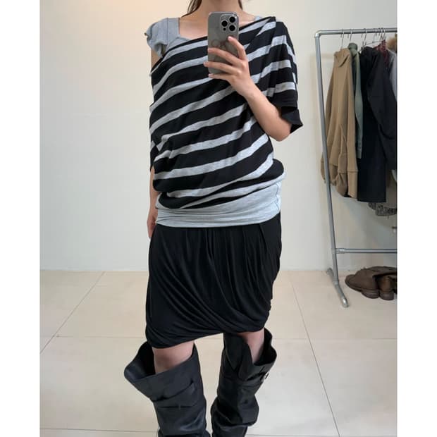 빈티지 드레이프 레이어드 티셔츠