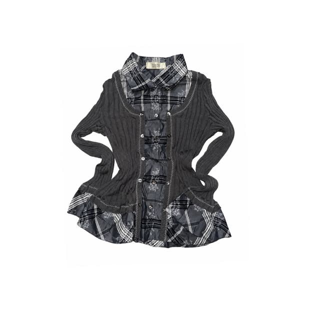 MANO MANO Vintage Plaid Layered Cardigan