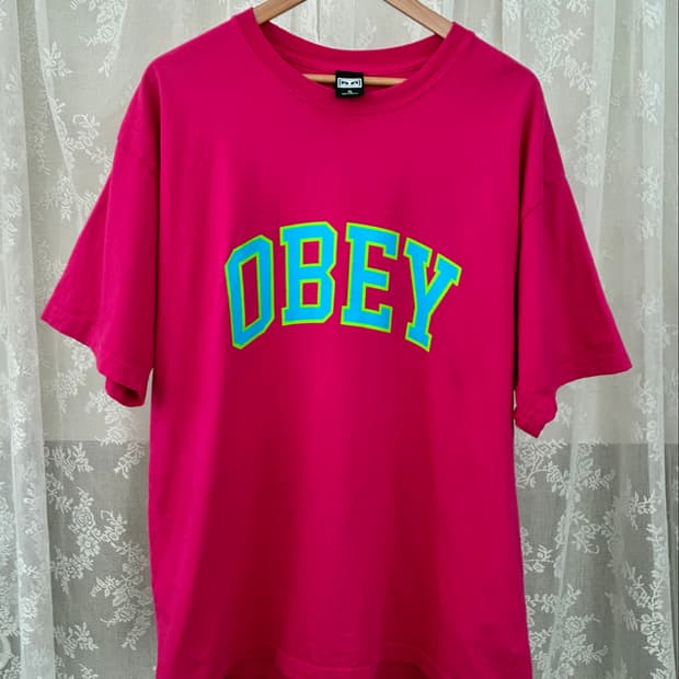 XL) 오베이 OBEY 반팔 티셔츠 핑크