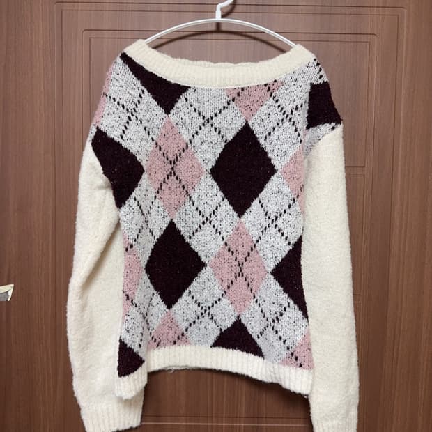 빈티지 로걀 라떼갸루 아가일 니트 리즈리사깔