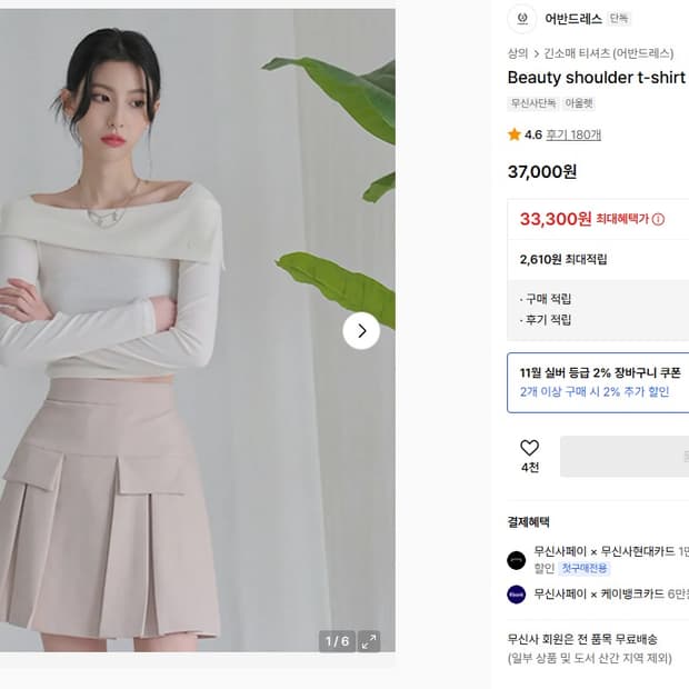 어반드레스 숄더티셔츠 화이트