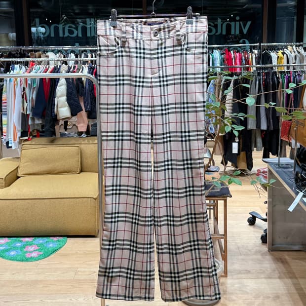 버버리 블루라벨 베이지 노바체크 팬츠 