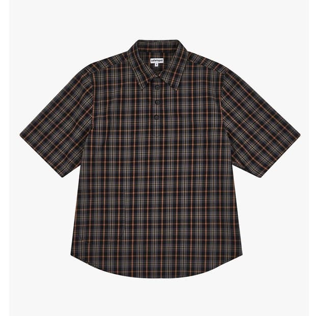 사파리스팟 포켓 체크 하프 셔츠 브라운