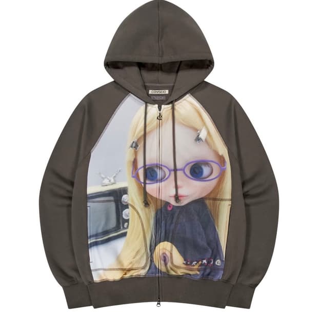 COYSEIO 코이세이오 브라이스 그래픽 후드집업 브라운