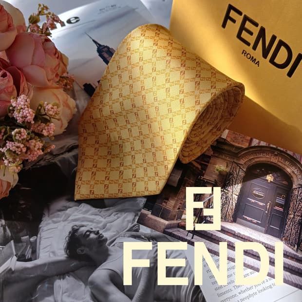 펜디 실크 옐로우 주카 로고 패턴 넥타이 9cm A+~A등급 E755
