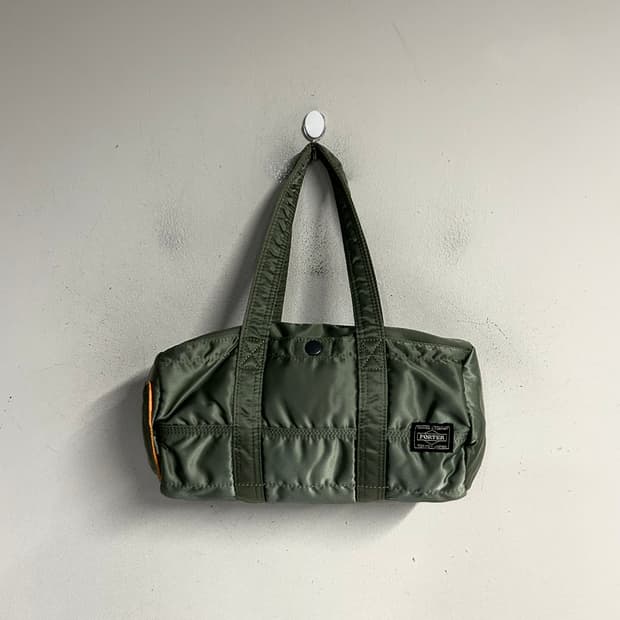 PORTER glossy cylinder mini bag khaki
