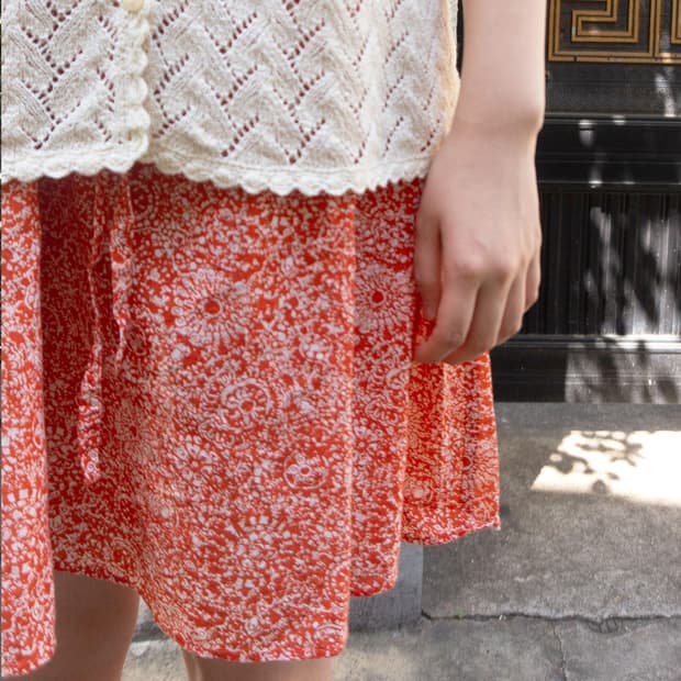 귤빛 잔꽃 코튼 원피스