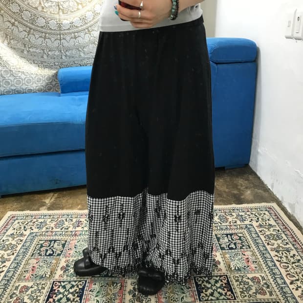 빈티지 체크 펀칭 디테일 밴딩 팬츠 (Z1490)