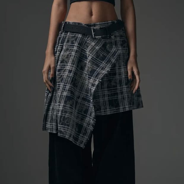 트리밍버드 Spread Check Fringe Set-Up Pleated