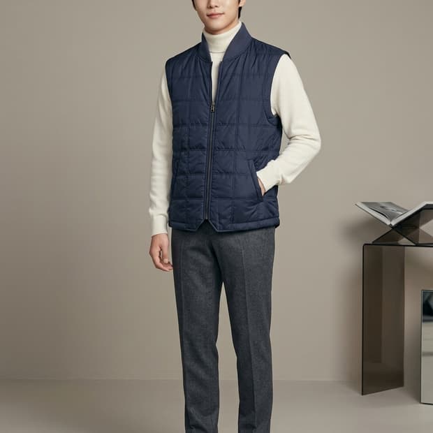 series; 시리즈 넥 시보리 퀼팅 패딩 조끼