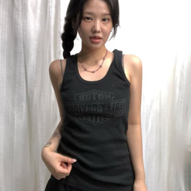 할리데이비슨 00‘s Y2K 블랙 로고 슬리브리스