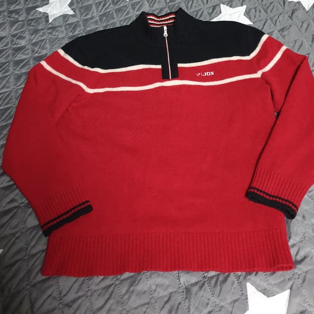 JDX 방풍 울 반집업 니트 레드 블랙 (XL)