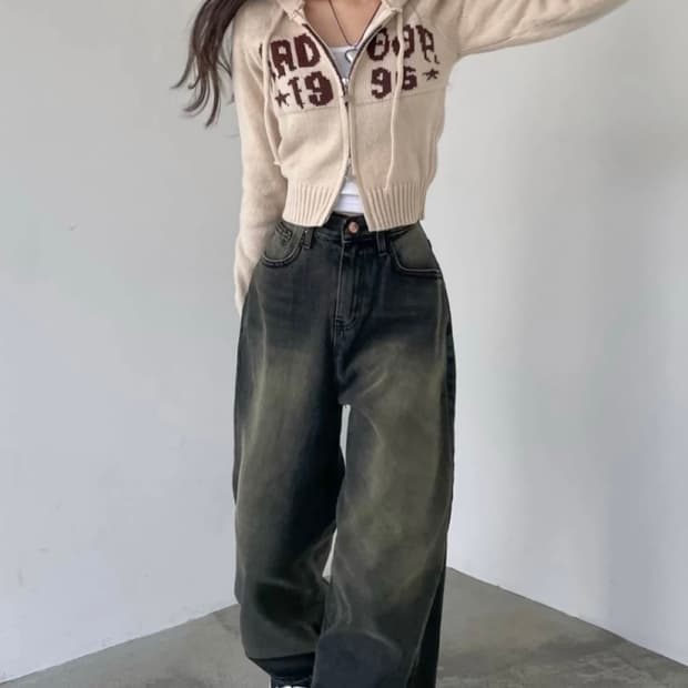 투웨이 레터링 크롭 후드집업 가디건 스웨터