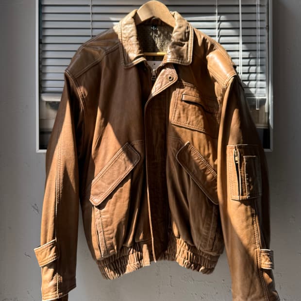 Vintage brown lambskin bomber jacket