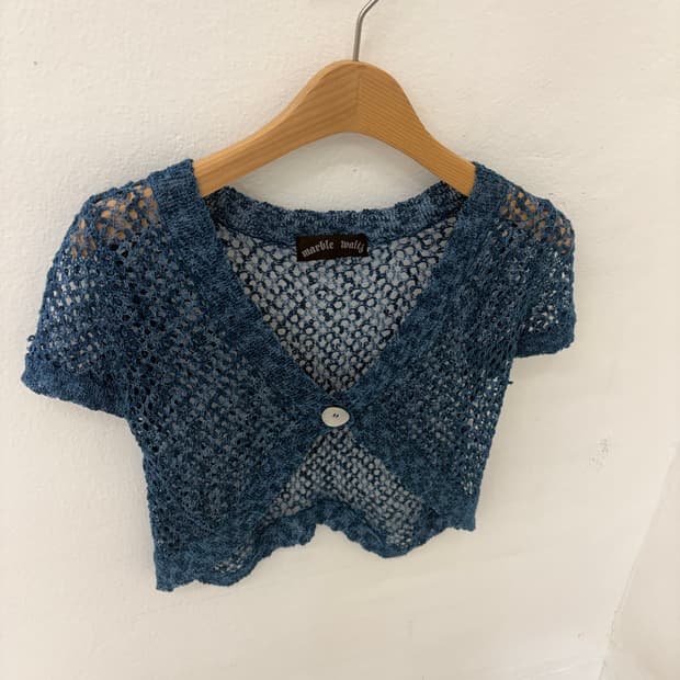 Indigo Blue Open-Knit Cropped Bolero