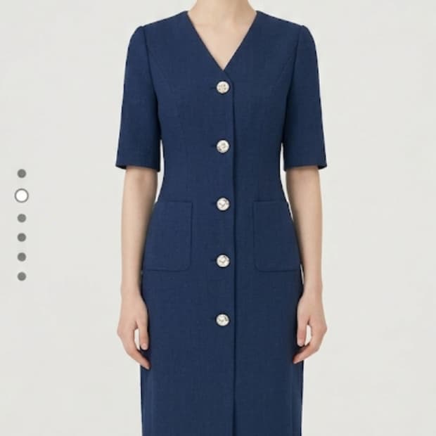 린 브이넥 포인트버튼 원피스 77사이즈