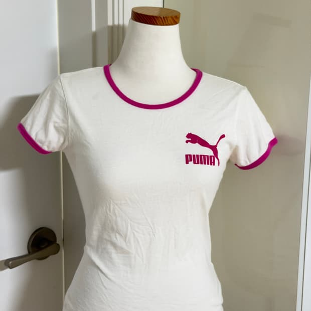 푸마 핑크 화이트 빅로고 링거티 반팔 