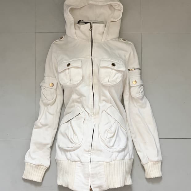 • Ivory Cargo Pocket Hooded Zip-Up