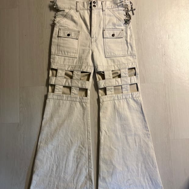 Kapital 14oz 화이트 데님 커스텀 팬츠 / 1of1 / 체인 디