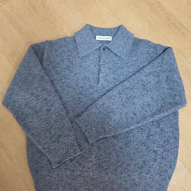 비슬로우 울 카라 니트 멜란지 블루 L