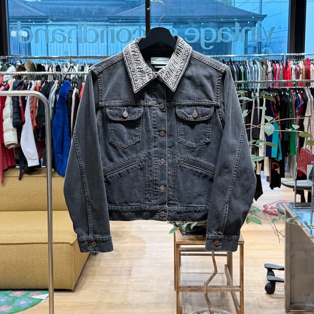 이자벨마랑 블랙 데님 비즈 카라 자켓 