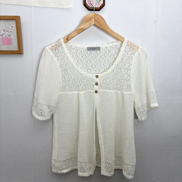 아이보리 반소매 니트 가디건