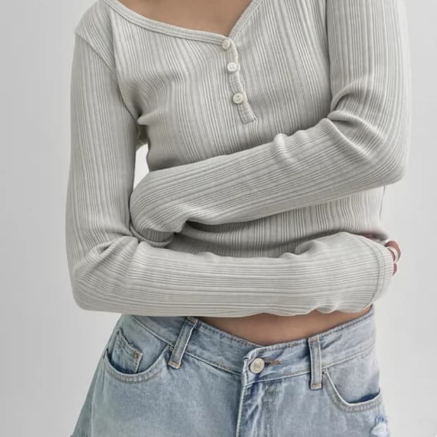 블랙업 브이넥 골지 긴팔티 긴팔 티셔츠 