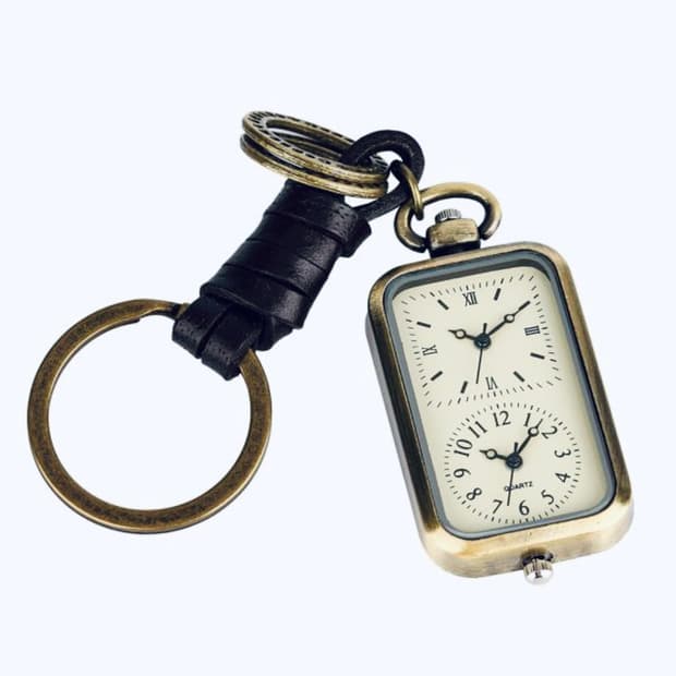 [새상품] 회중시계 듀얼 타임 존 직사각형 청동 쿼츠 키링