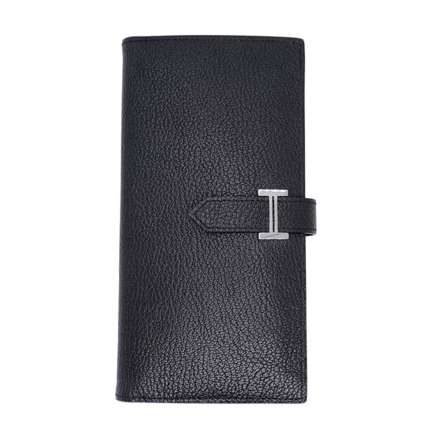 에르메스 베안 소플렛 블랙 쉐브레 마이소르 은장 남녀공용 장지갑 P각인