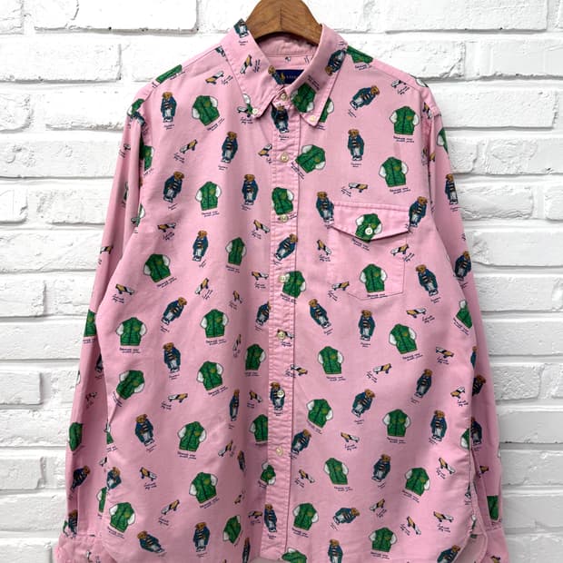 폴로 핑크 베어 패턴 셔츠