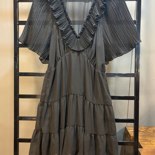 [S] ZARA 자라 플리츠 프릴 시스루 티어드 원피스 블랙 여성 2.9