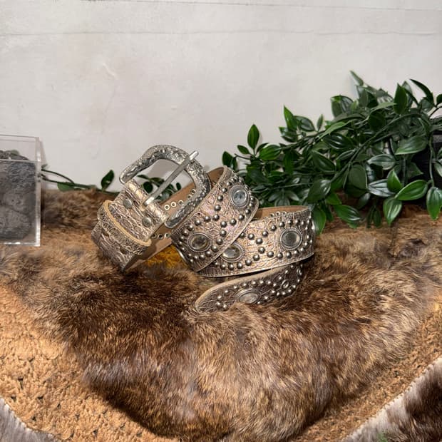 White gold python gemstone stud belt