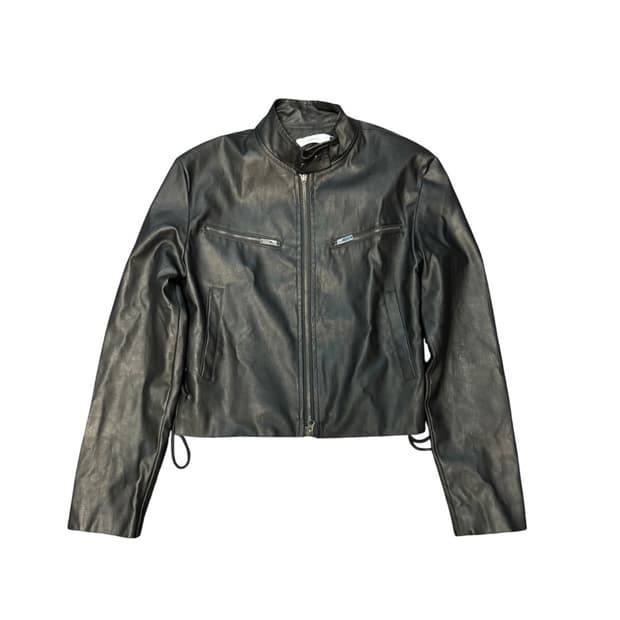 Side lace details leather jacket