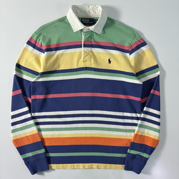 Polo  폴로 랄프로렌 자수 코튼 멀티 스트라이프 럭비티  