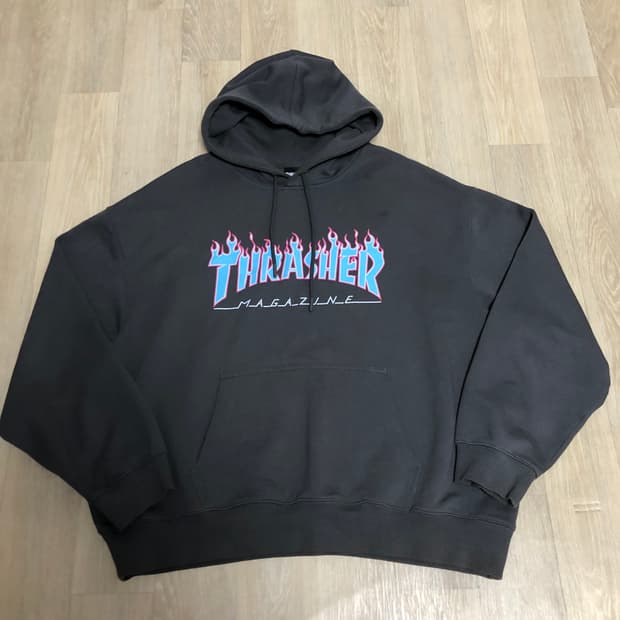 (XL) 트래셔 THRASHER 플레임 로고 후디 차콜