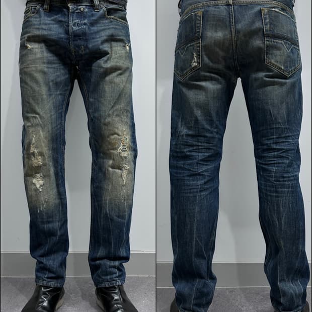 디젤 사파도 디스트레스드 데님 팬츠