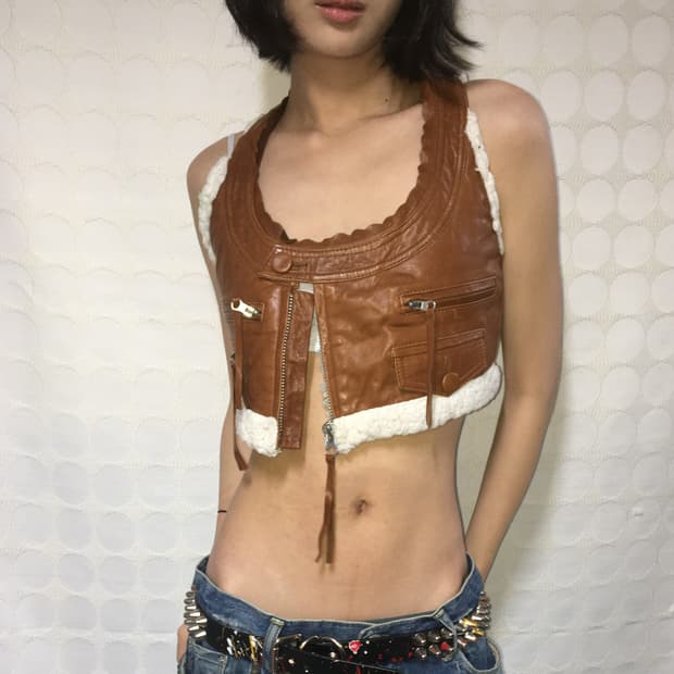 Vintage 가죽 조끼