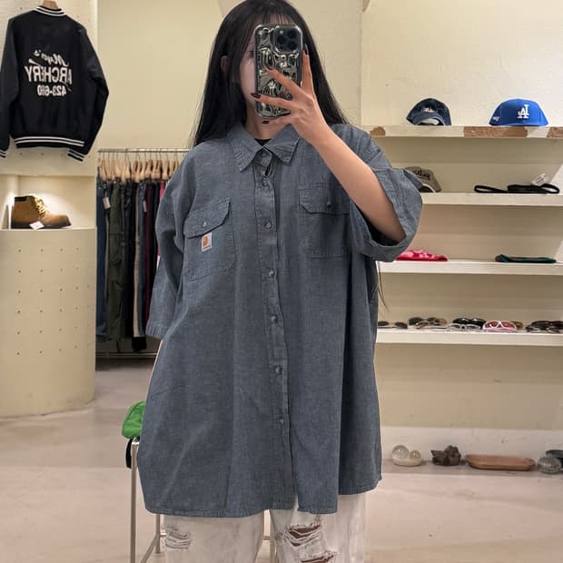 칼하트 반팔 워크셔츠 블루 U1148