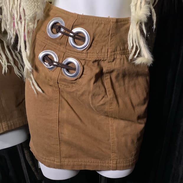 y2k 브라운 펀칭 아일렛 스커트