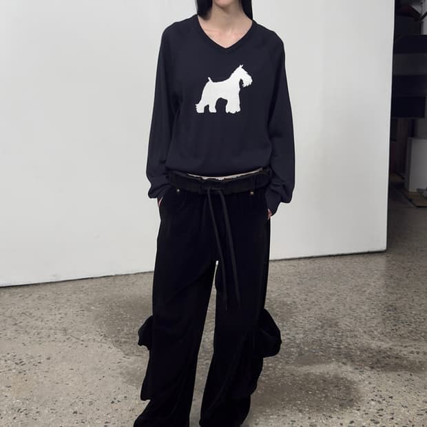 오픈와이와이 롤드 웨이스트 벨루어 카고 팬츠 블랙