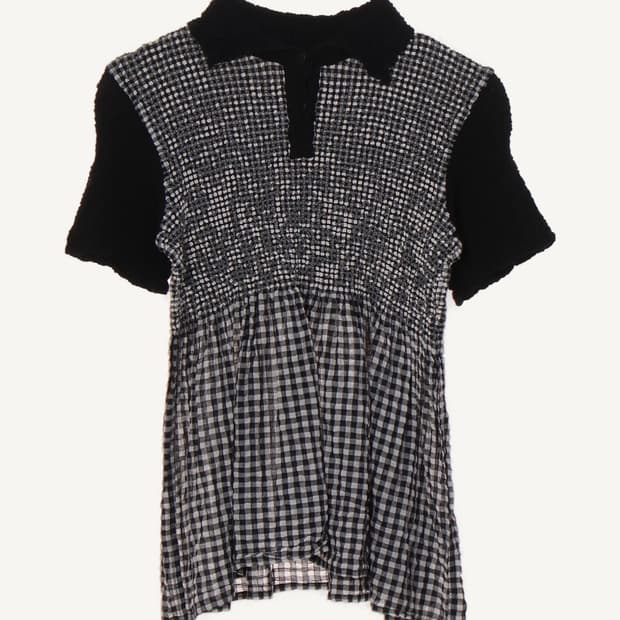 이세이미야케 깅엄체크 콜리플라워 탑 블라우스