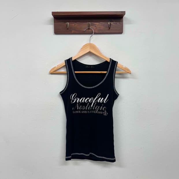 IZIC japanvintage 그래픽 슬리브리스 탑 골지 니트