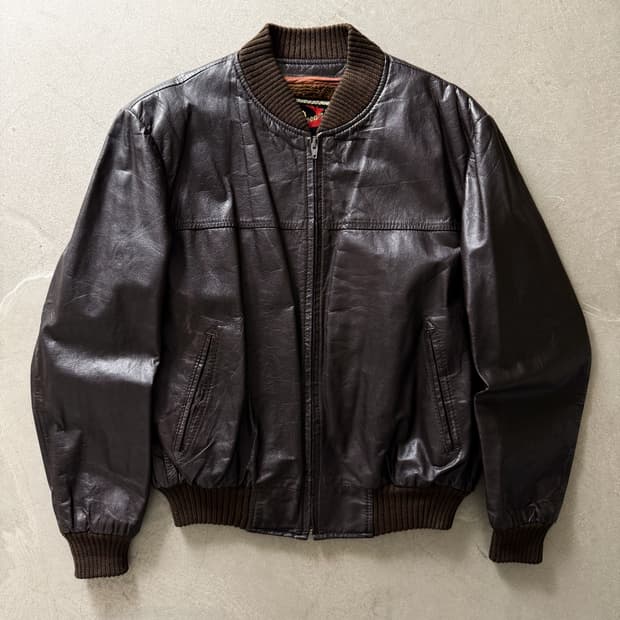 70s Oceania Spain Leather Bomber Jacket